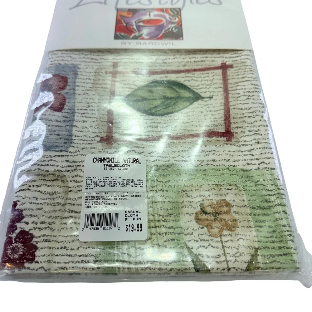 Bardwil Lifestyles Chamomile Natural Tablecloth 52x52 Square Cotton Floral 316B5